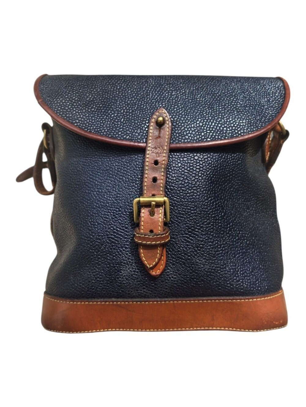 Vintage Mulberry Crossbody Bag Black Scotchgrain Leather Brown Trim